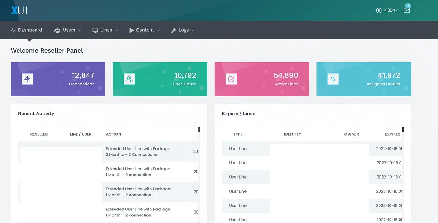 IPTV Reseller Dashboard